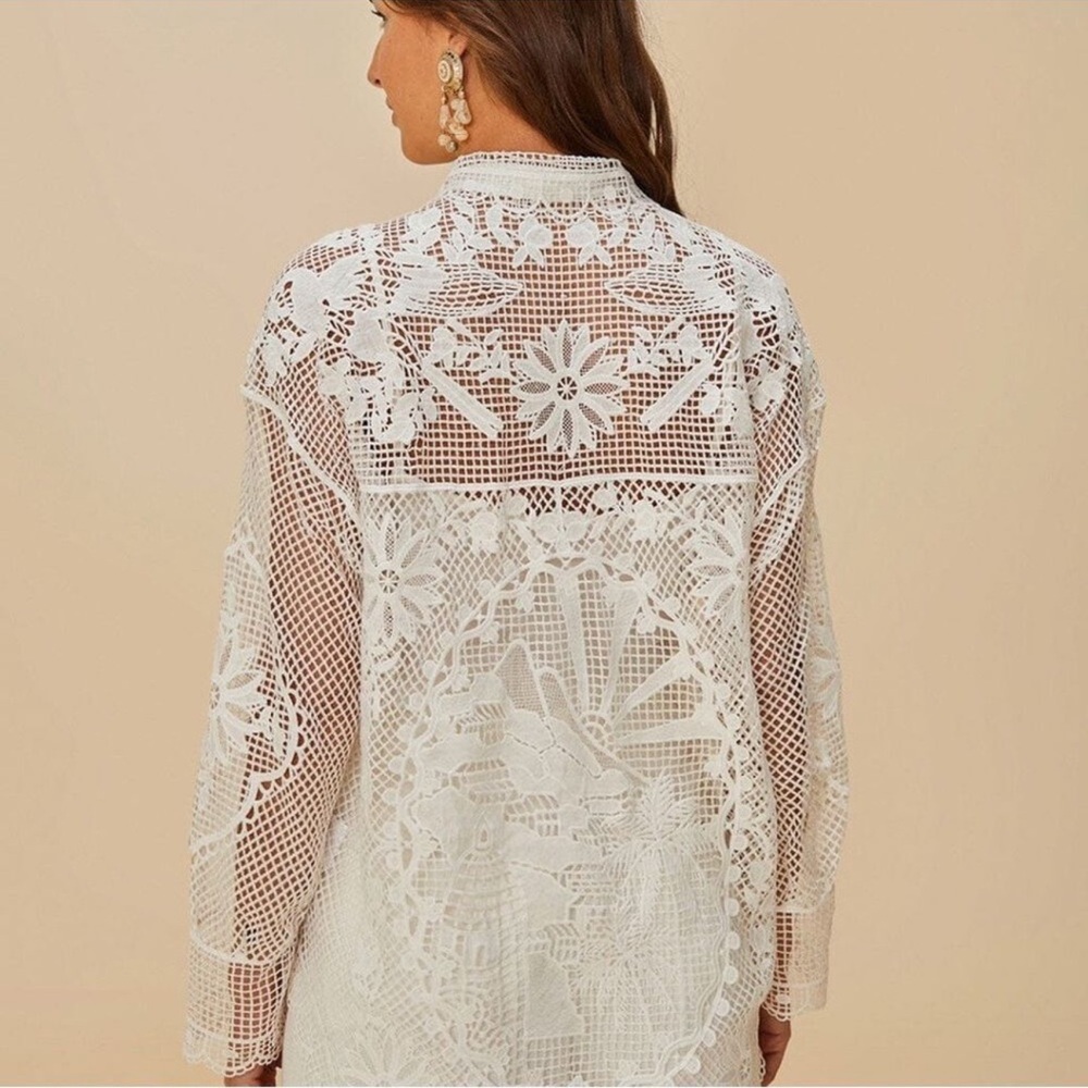 FARM Rio White Crochet Lace Button-Front Blouse - Picture 2 of 5
